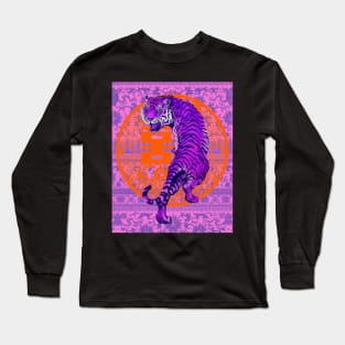 Hong Kong Red Double Happiness Tiger with Purple Floral Pattern - Animal Lover Long Sleeve T-Shirt